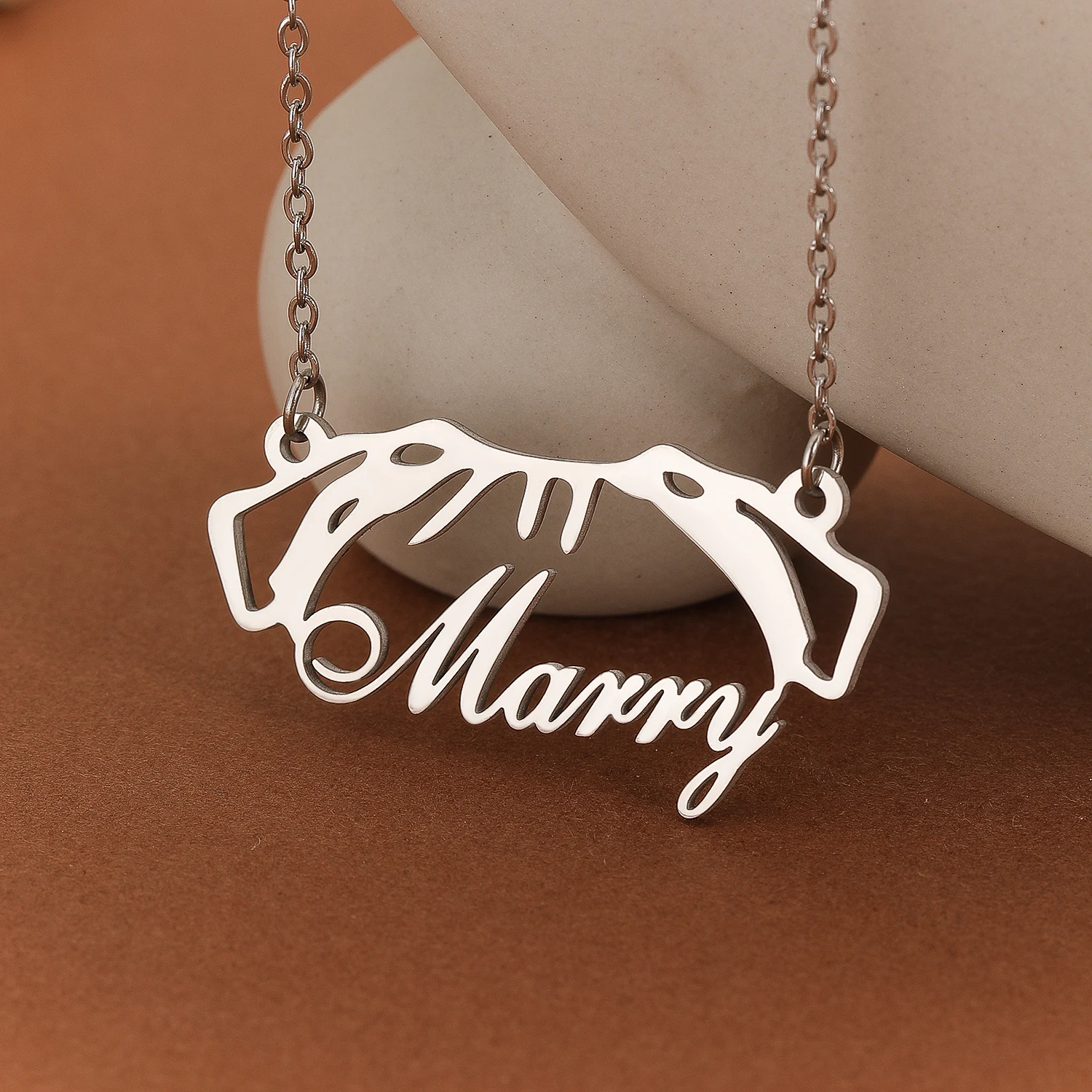 Personalized Letter Name Necklace Stainless Steel Women Pendant Bulldog Marry Letter Charms Gift