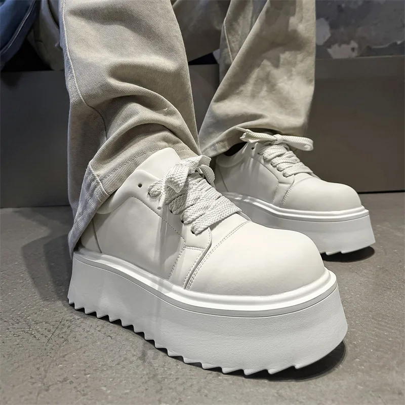 

Мужские модные туфли больших размеров на платформе в стиле панк-рок, туфли-оксфорды из натуральной кожи на шнуровке, черные, белые кроссовки, мужская обувь на высоком каблуке