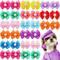 100pcs Bulk Pet Dog Hair Accessories Dog Hair Bows with Diomand Lace Rubber Band Grooming for Small Dogs Puppy Bows Pet Supplies