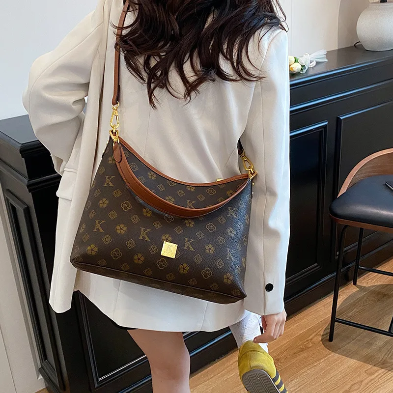 

2025 New Monogram Underarm Tote Bag for Women Vintage Bucket Purse with Top Handle, Large Capacity Crossbody Bag for Daily Use