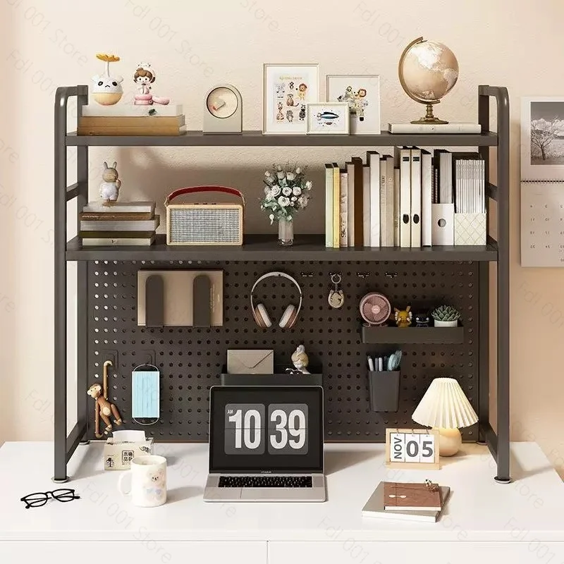 Hole plate desktop shelf, bookshelf storage, multi-layer wrought iron shelf, student desk, computer desk storage artifact