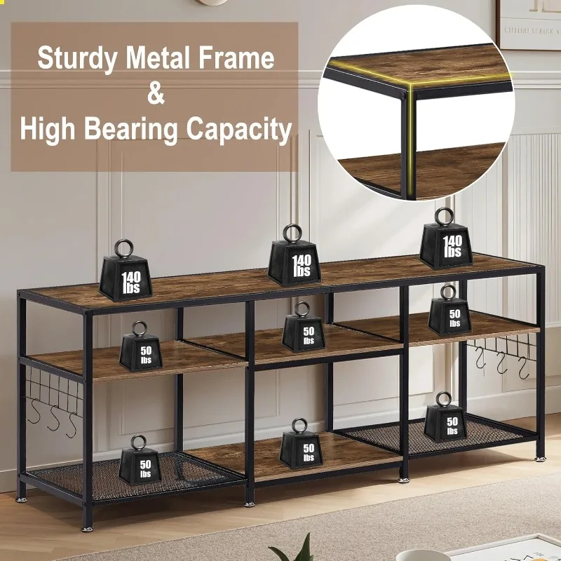 TV Stand for 55/60/65 Inch Television, Entertainment Center with Storage Shelves & Hooks, 3-Tier Modern Wooden Console