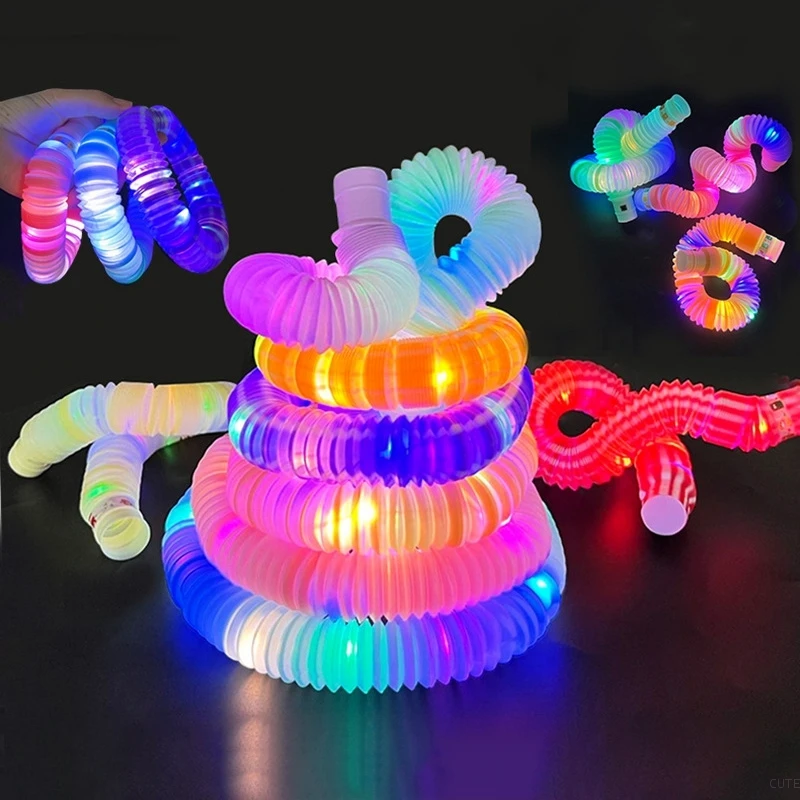 1/5pcs Glow Tube Decompression Telescopic Toys 2025 New Rainbow Scalable Luminous Hose Party Favors Children's Puzzle Toys