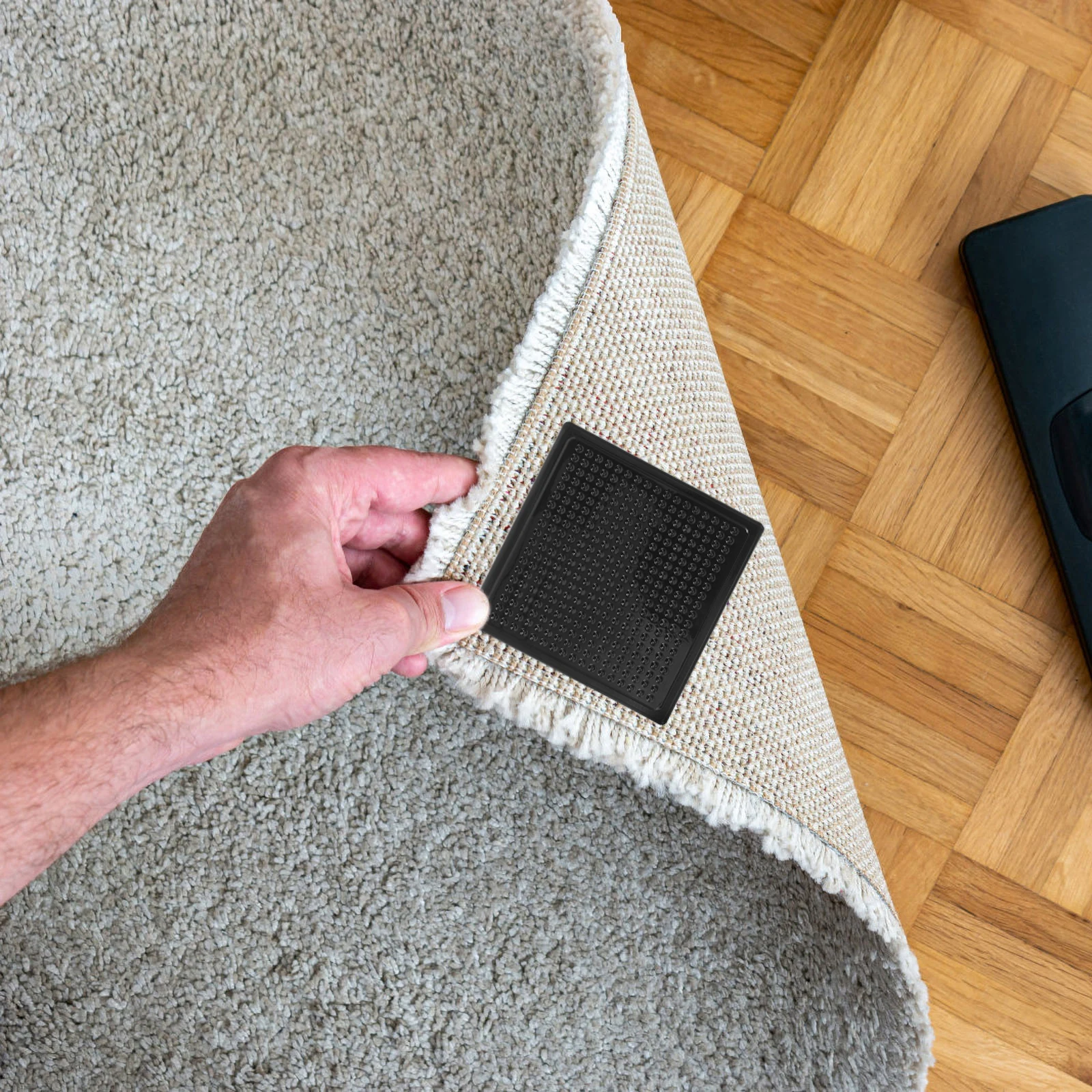 

12 pcs Square Anti-slip Carpet Stickers 60x60x3mm Reusable Washable Non-skid Pad Mats Home Office Tile Floor