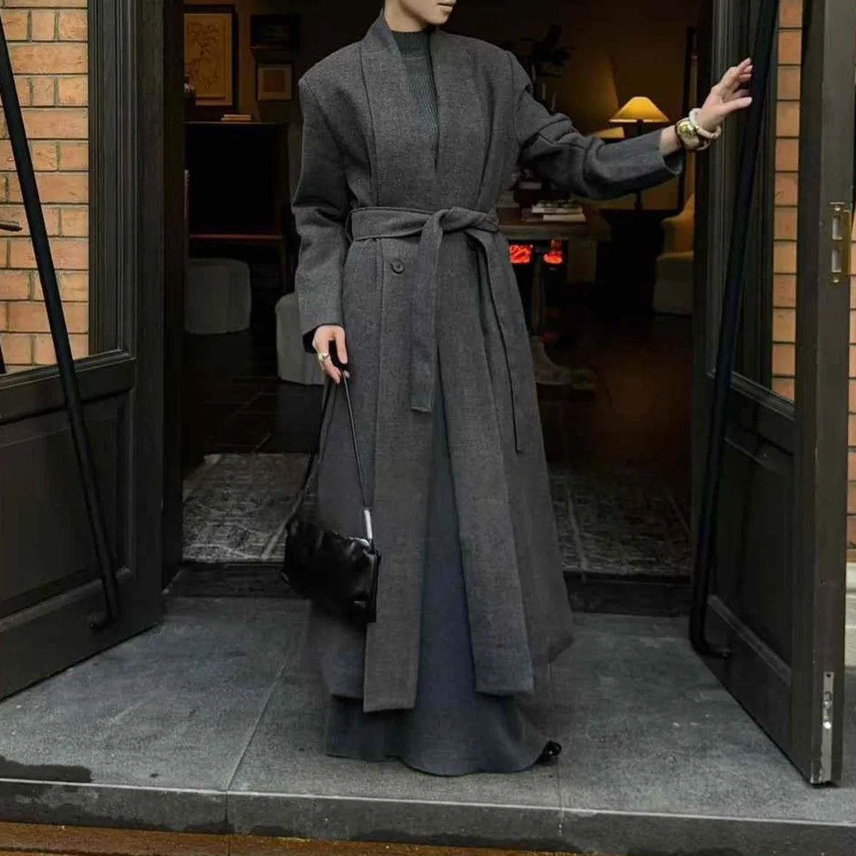 

KWTX Women's 2025 New Wool Trench Coat Long Belted Vintage Lapel Button Pockets Elegant Comfortable Autumn Winter Luxury Fashion