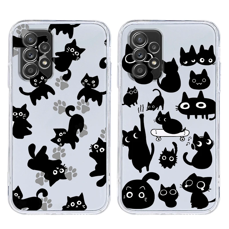 Funny Black Cat Cute Case For Samsung A37 A57 A15 A13 A35 A55 A51 A71 A41 A05 A17 A23 A25 A33 A53 A73 5G A07 4G Cover