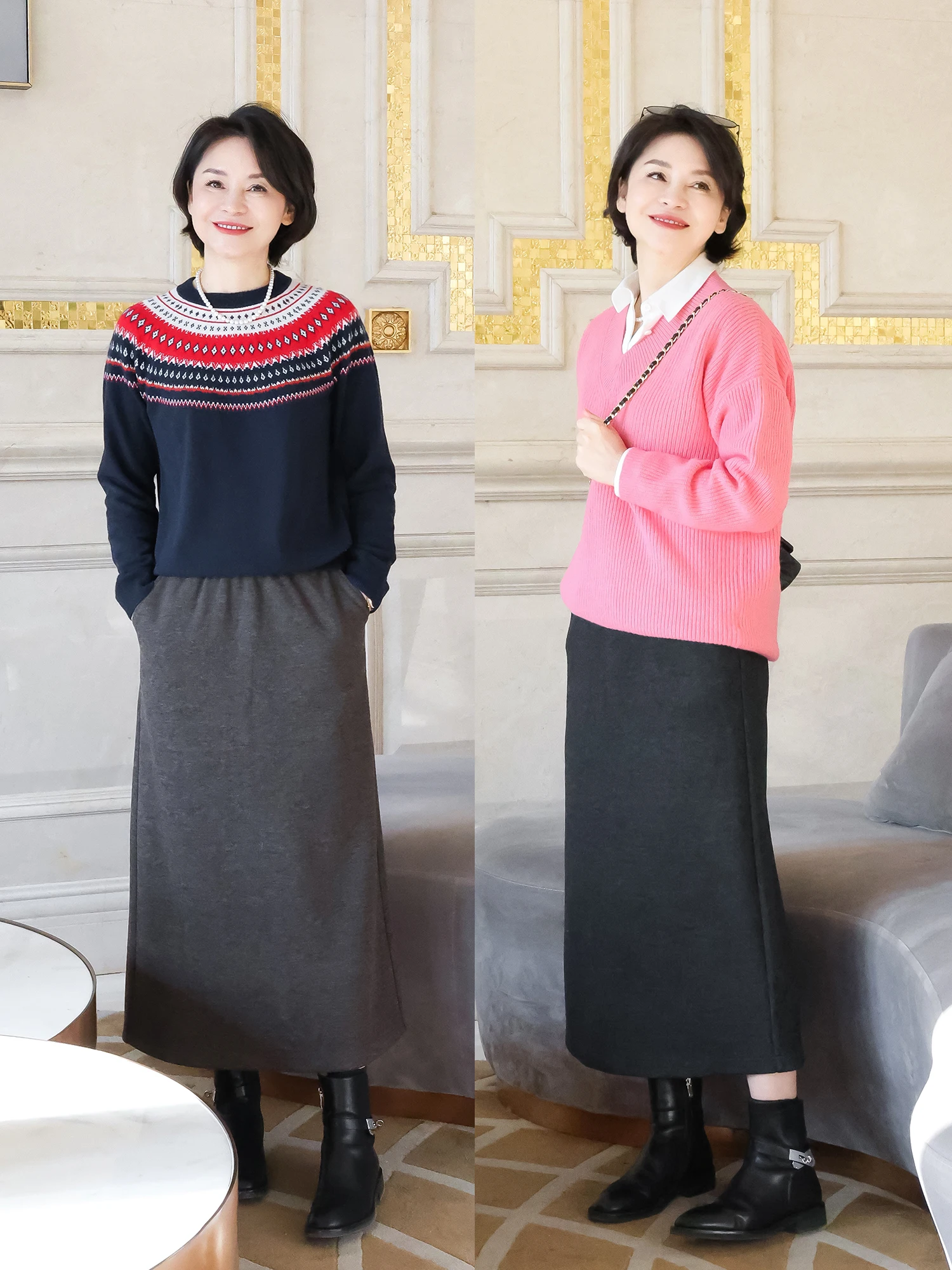 

Модная повседневная шерстяная юбка трапециевидной формы с разрезом, футболка, объемный пошив, дизайн из полиэфирного волокна со средней талией