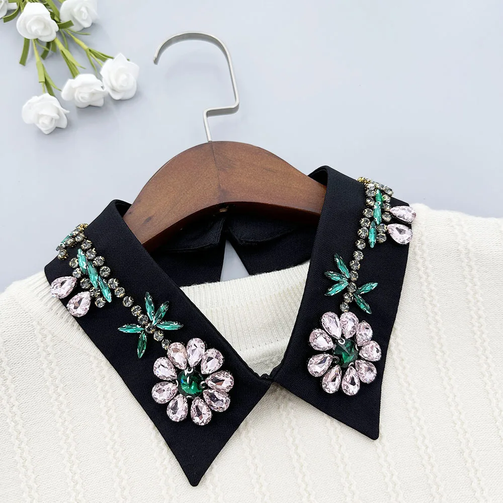 

Элегантный женский воротник с лацканами, шаль, декоративный розовый кристалл, накладной воротник, съемный воротник, свитер, воротник рубашки для женщин