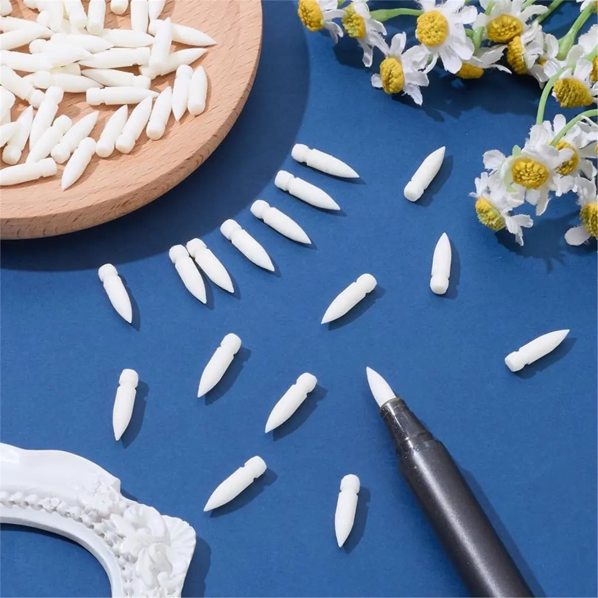【New User-Coupon!】100 Pcs Marker Pen Brush Tip Replacement Refillable Paint Pen Nibs 0.16x0.67 Inch White Soft Nib for Drawing W