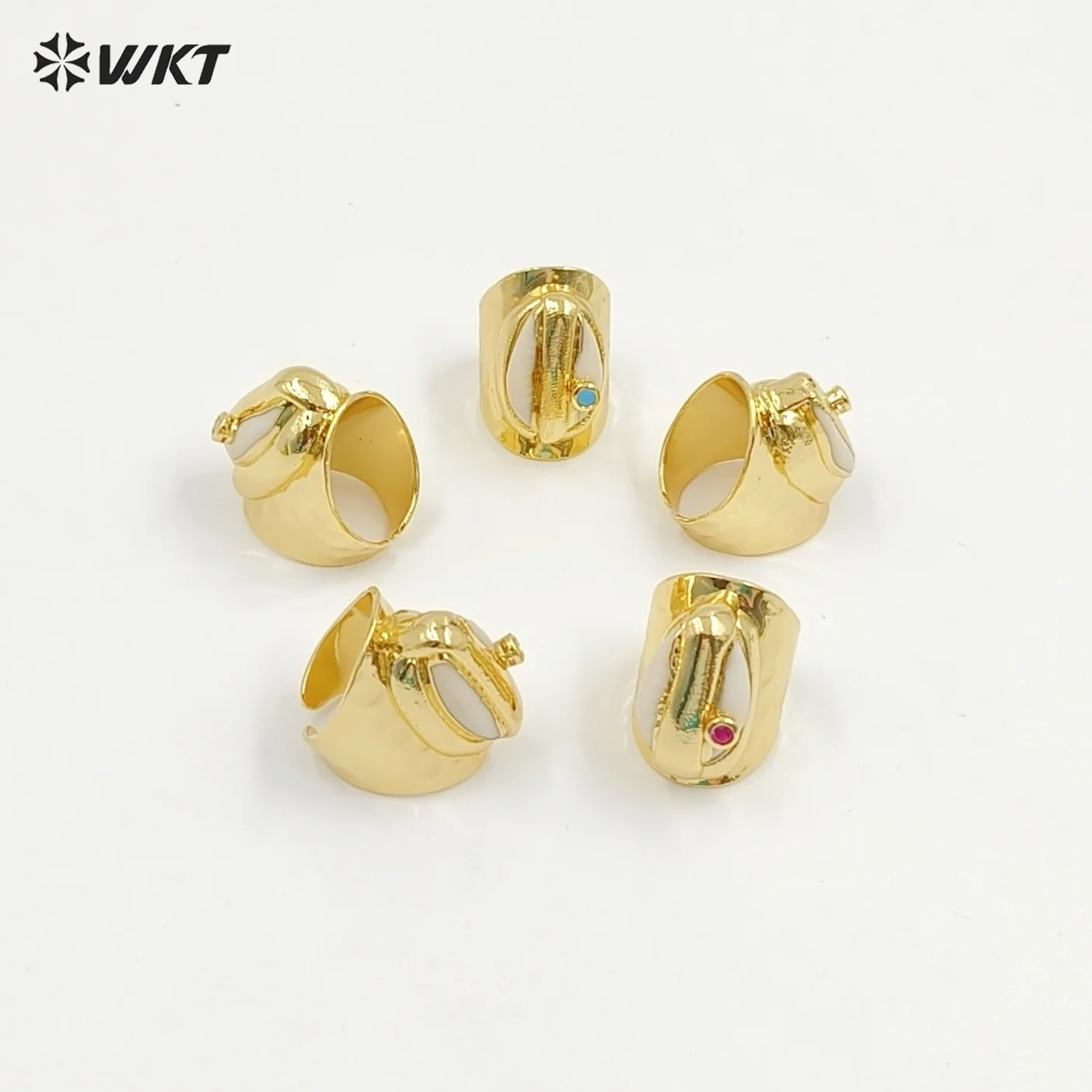 WT-R335 New Style Beautiful Natural Cowrie CZ Irregular Shape Ring With 18k Real Gold Plated For Women  Jewelry Gifts