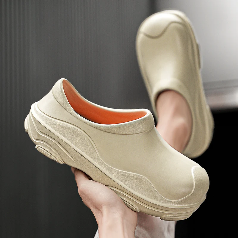 Men's Chef Work Shoes, Thick-Soled Eva, One-Piece Waterproof, Oil-Proof, Non-Slip Slip-On Kitchen Work Shoes