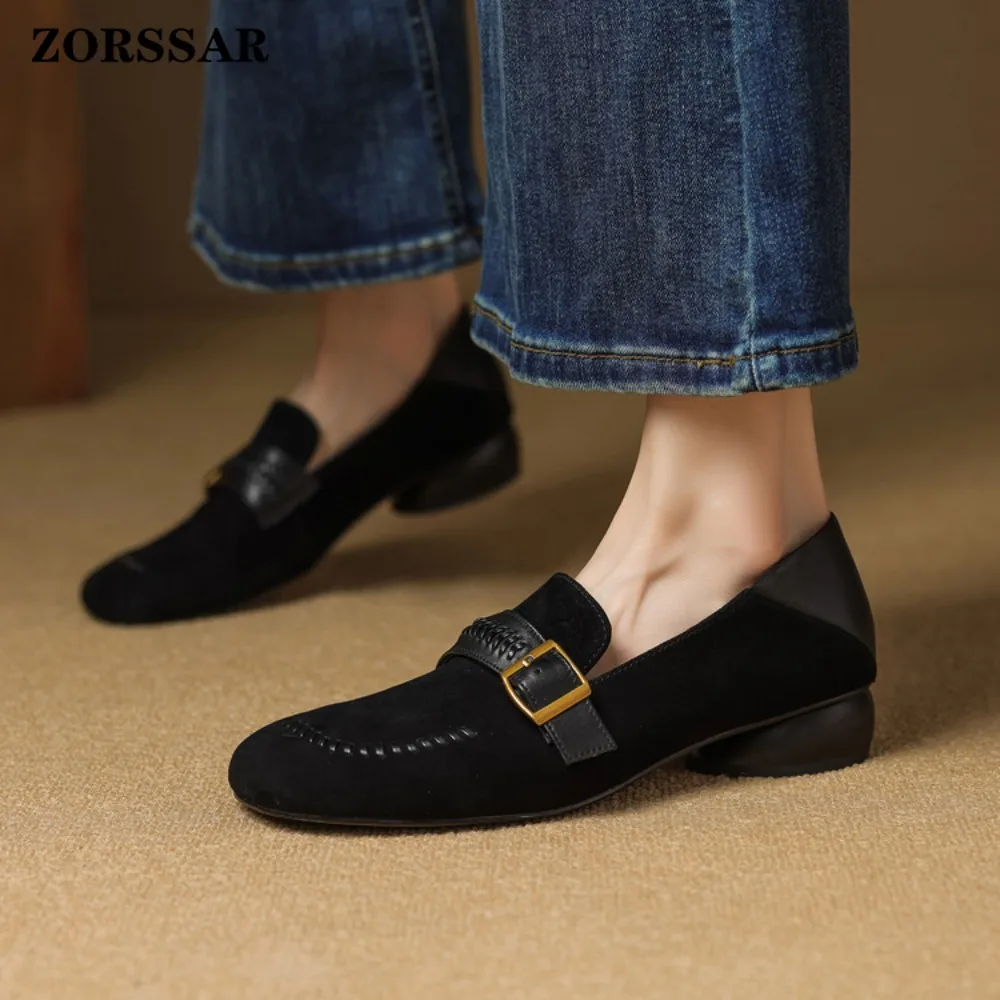 ربيع الخريف الرجعية الإناث المتسكعون 2026 نمط جديد الرومانية كعب مسطح مريح تنوعا الانزلاق على جلد الغزال النساء حذاء مسطح #4