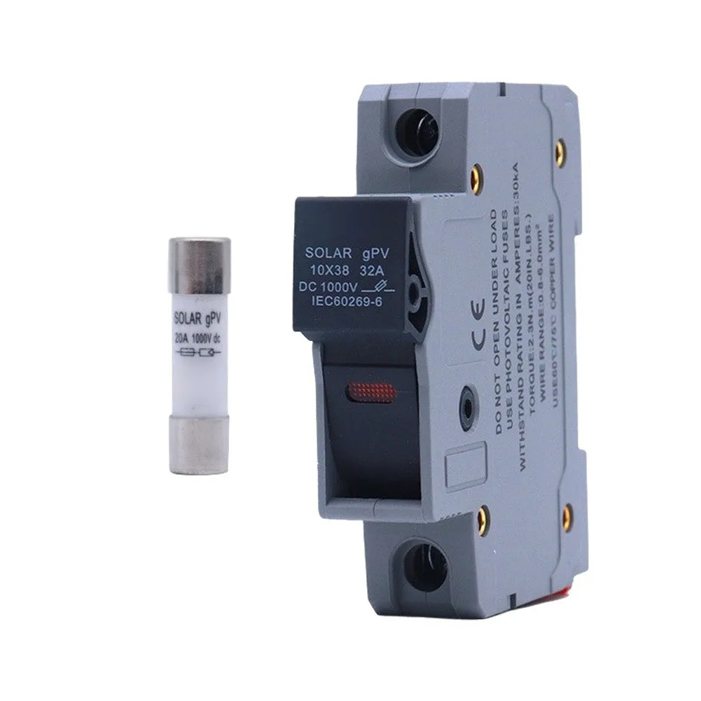 DIN Rail Fuse Base 32A DC Fuse Box For Outdoor Solar Farms Flame Retardant Casing 25kA Breaking Capacity DC1000V Rated Voltage