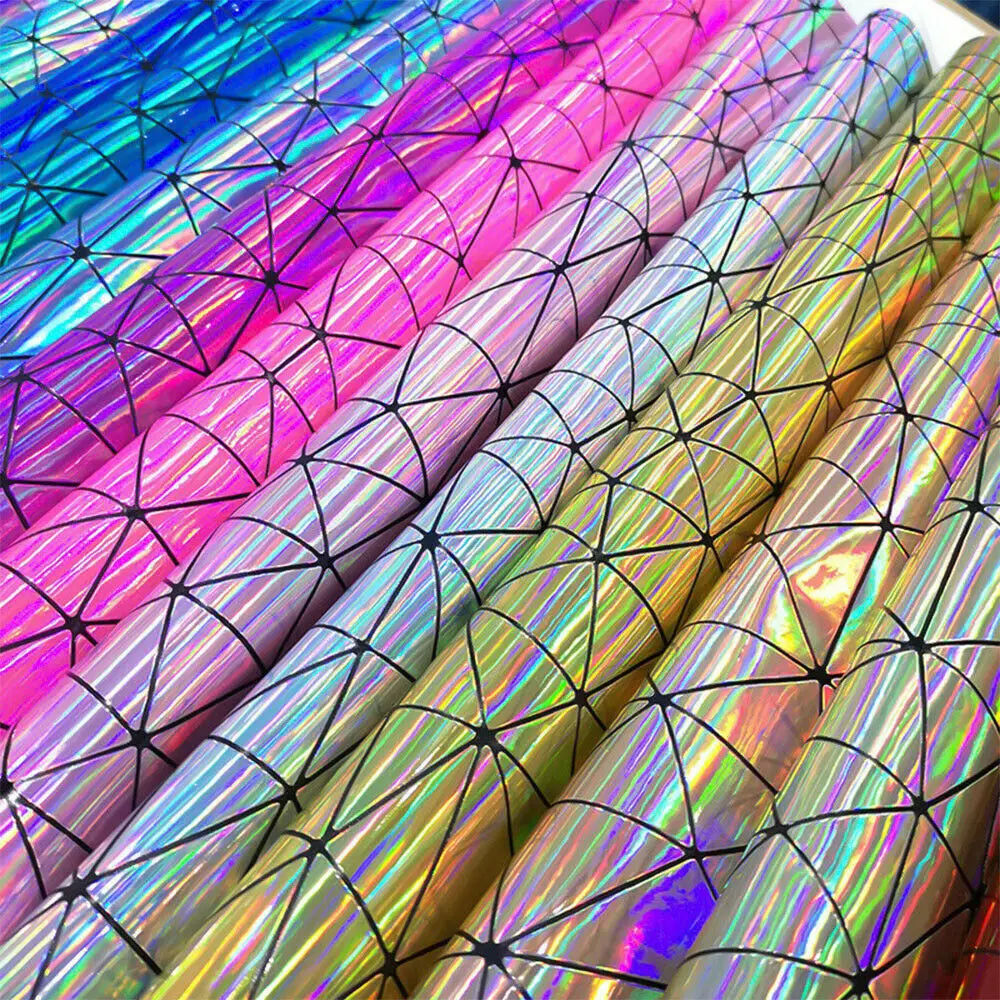 50*120CM iridescente geometrico poligono Laser ologramma arcobaleno PU tessuto in ecopelle borsa sintetica fiocco artigianale abbigliamento fai da