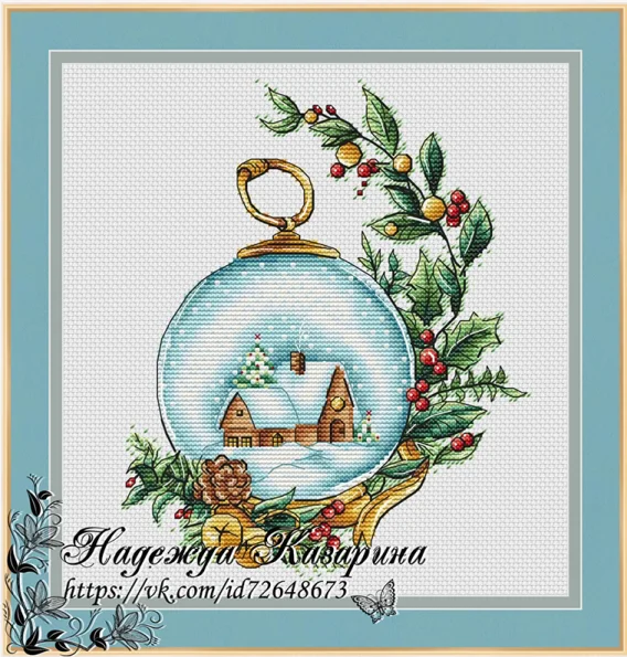 8-snow house in a crystal ball 27-30 DIY Cross Stitch Kit Aida 14CT 14CT Canvas Fabric Embroidery Set Living Room Decor