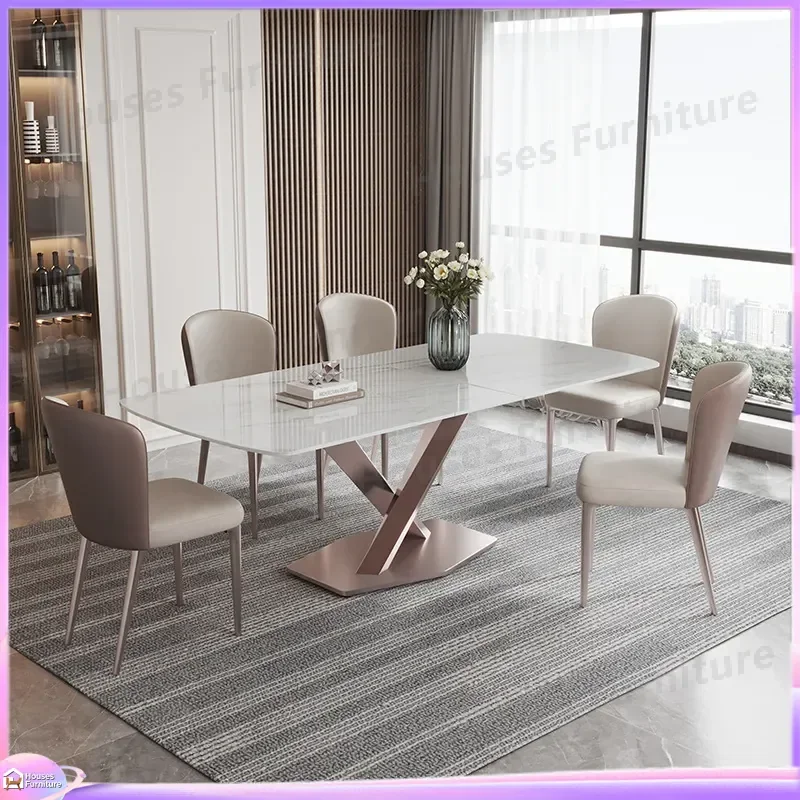 Modern Extendable Dining Table Set Marble Top Invisible Induction Cooker Space Saving Furniture for Small Apartment Living