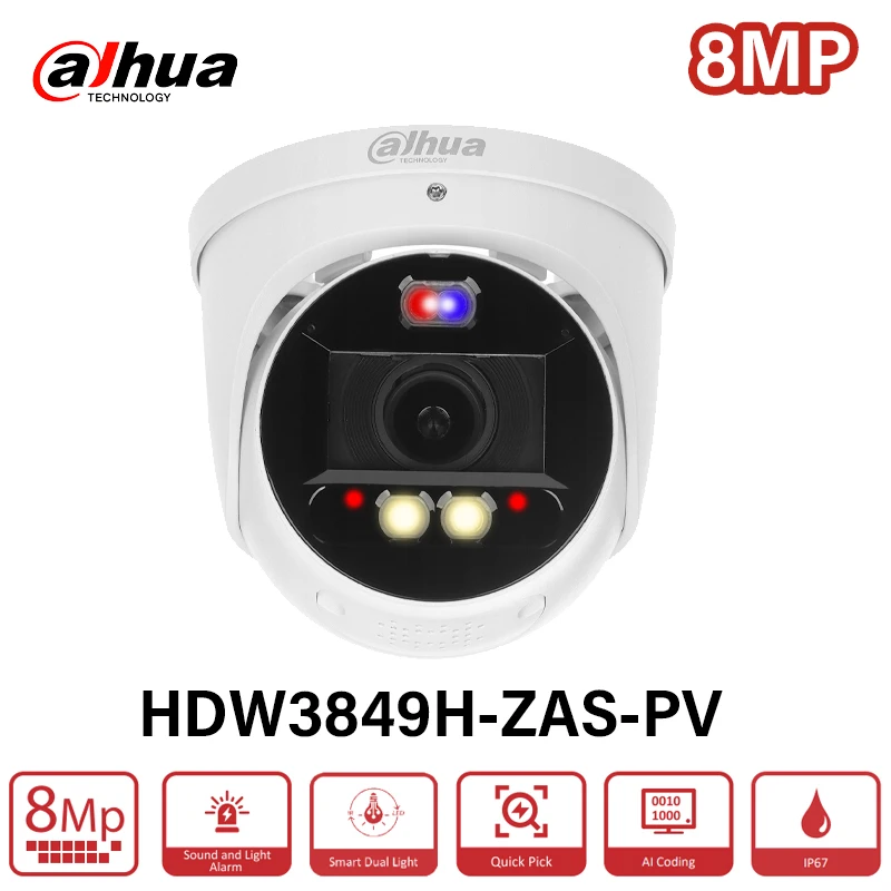 Dahua 4MP 8MP Motorized Lens Active Deterrenc Camera Smart Sound & light Alarm Security CCTV Two-Way Talk HDW3849H-ZAS-PV S4 S5