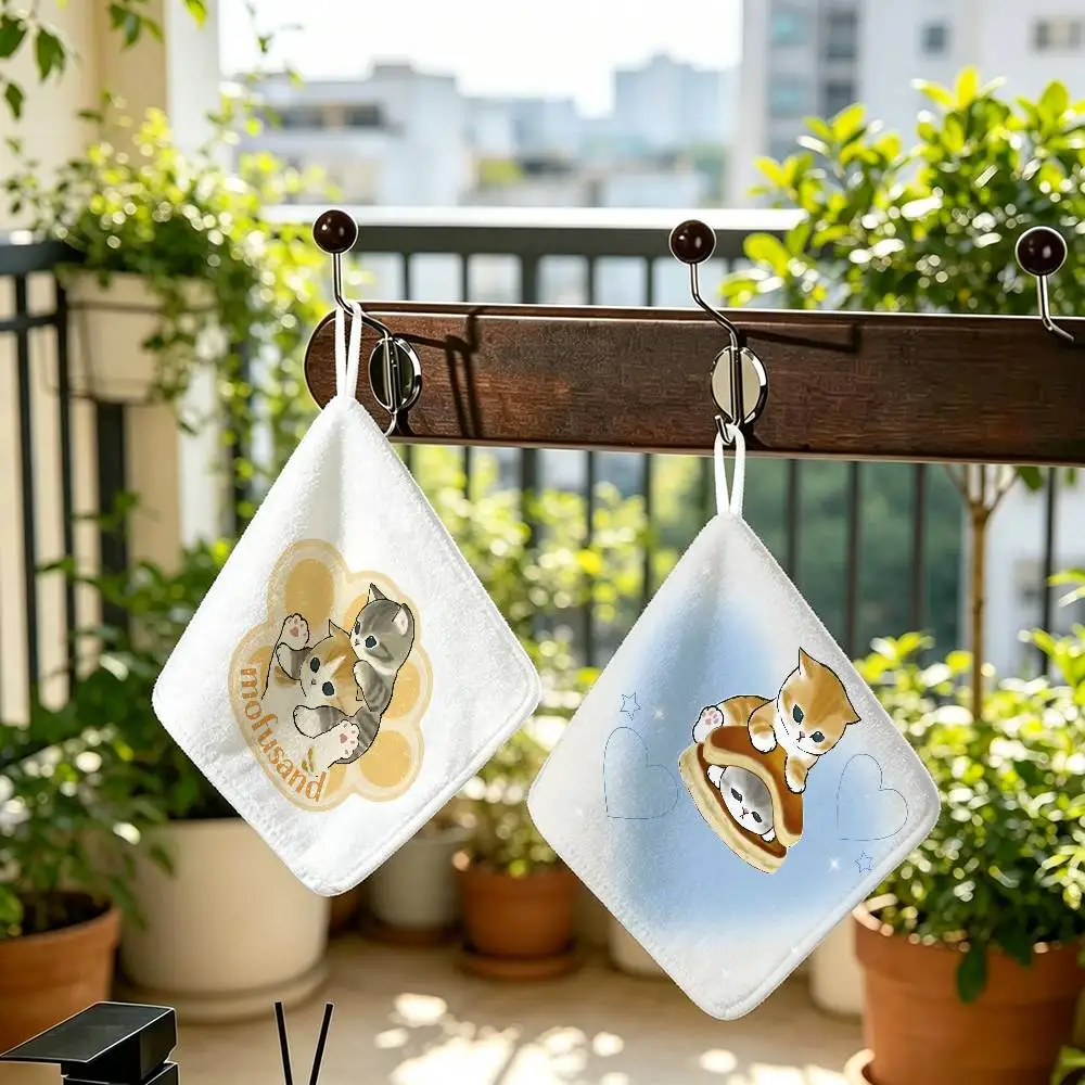Popular Cute M-Mofusand Cat  Hanging Style Hand Wiping Towel Polyester Cotton Anti-fade For Indoor Kitchen Living Room