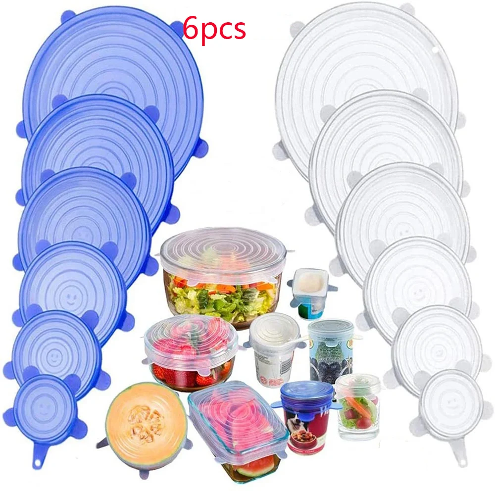 6Pcs Silicone Cover Stretch Lids Reusable Airtight Food Wrap Covers Keeping Fresh Seal Bowl Stretch Wrap Cover Kitchen Cookware