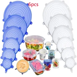 6Pcs Silicone Cover Stretch Lids Reusable Airtight Food Wrap Covers Keeping Fresh Seal Bowl Stretch Wrap Cover Kitchen Cookware