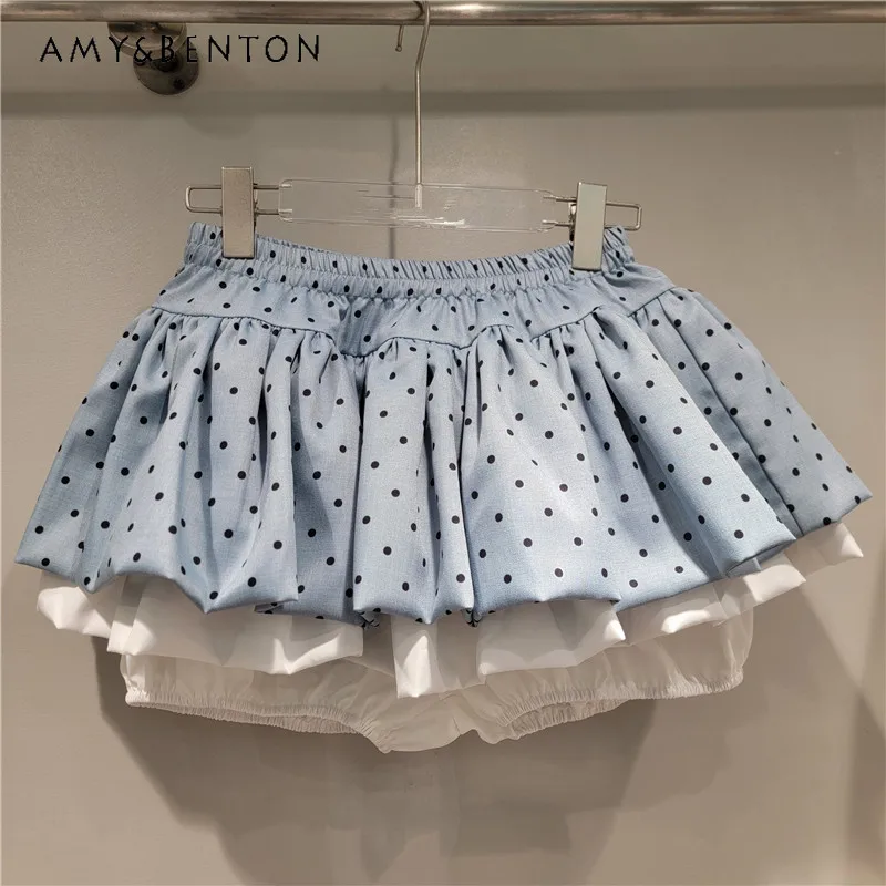 

Новинка Весна-Лето 2026: Шикарная синяя мини-юбка-тюльпан в горошек с защитой от просвечивания, на подкладке, в стиле принцессы