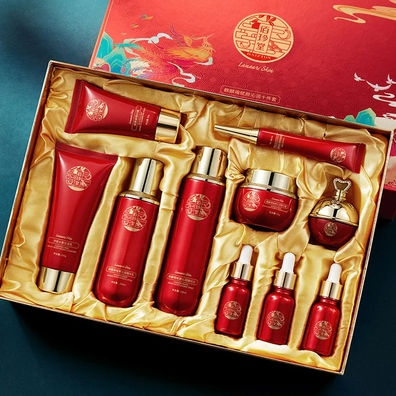 Dragon Blood Skin Care Set Anti-aging Whitening Face Serum Nourishing Moisturizing Repair Cream Brightening Firming Face Care