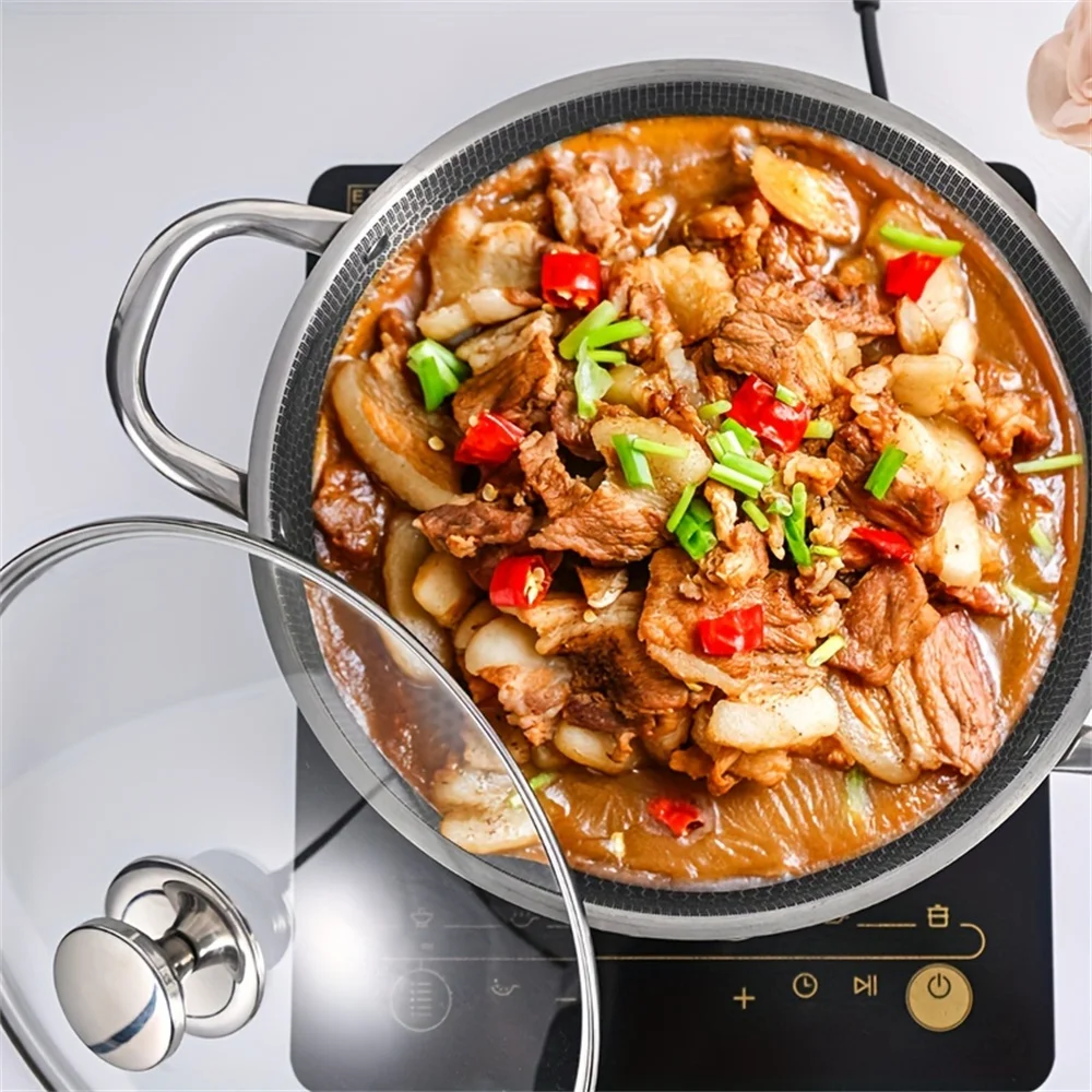 

Stainless steel honeycomb non stick soup pot, household double ear with lid stew pot, multifunctional boiling pot