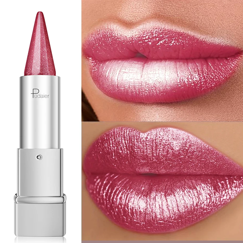 Pearl Shimmer Lipstick voor dames, metallic hoogglans lipkleur, waterdicht veegvast, 24-uurs langdurig, lichtgewicht gla - afbeelding 1