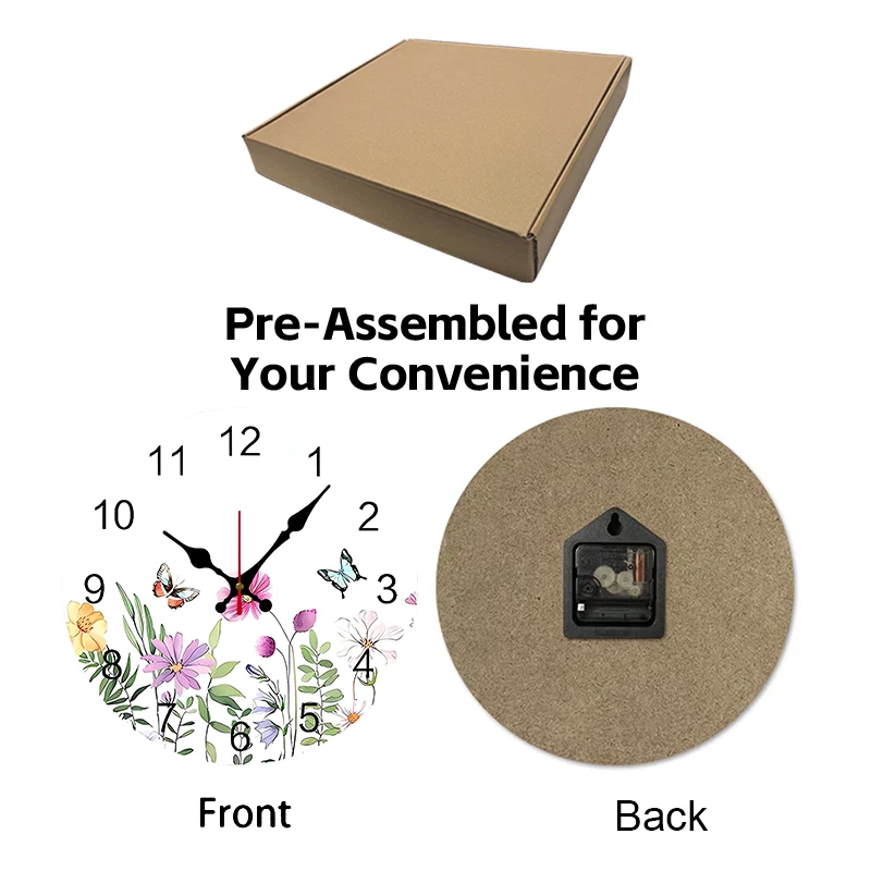 ساعة حائط معلقة صامتة مستديرة خشبية على شكل فراشة حديثة، مناسبة لغرفة المعيشة والمكتب وغرفة الدراسة وغرفة النوم والديكور المنزلي