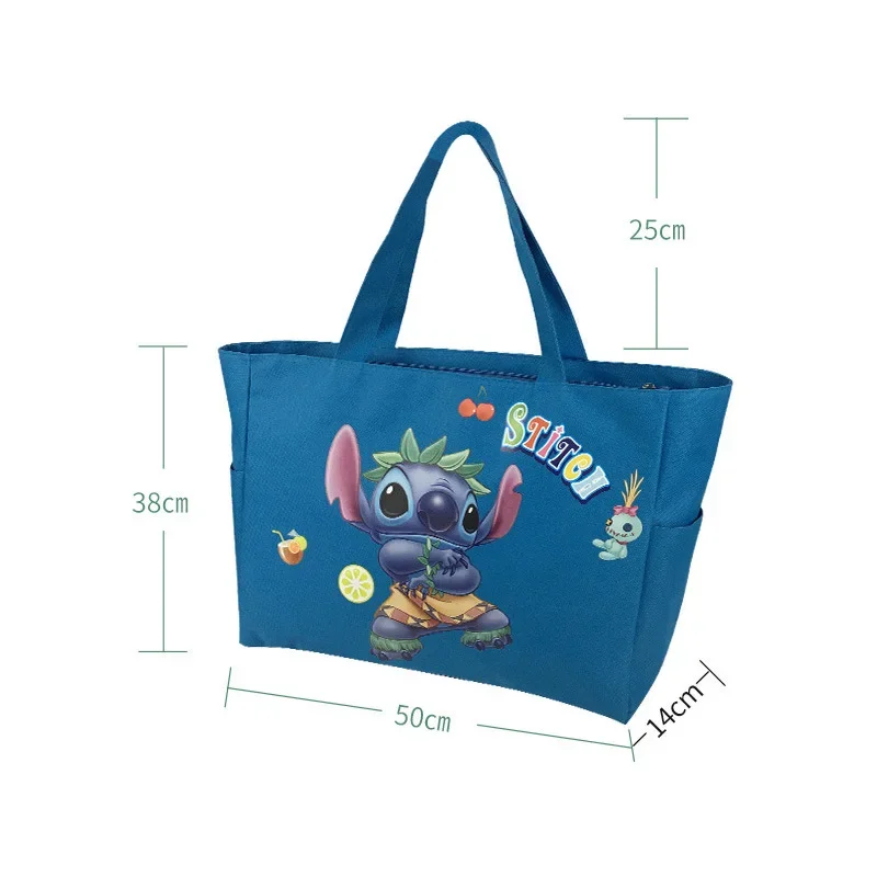 Disney Stitch Thick Canvas Female Shoulder Bag Cute Cartoon Zipper Travel Handbag Large Waterproof Tote for Women Shopping Bags