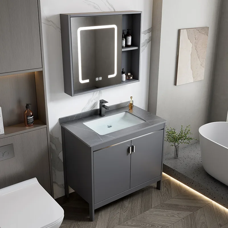 

Алюминиевый шкаф для ванной комнаты из шифера, комбинированный умывальник для лица, встроенная раковина для небольшой квартиры