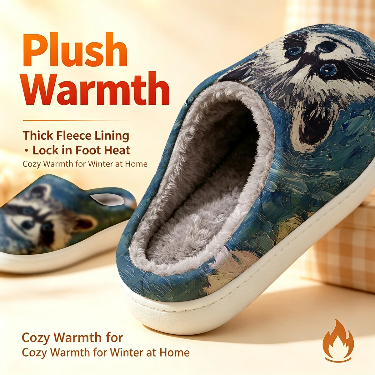 Lotus Raccoon Christmas White Slippers Warm Plush Indoor Shoes Non-Slip Winter Slippers Family Holiday Gifts Soft