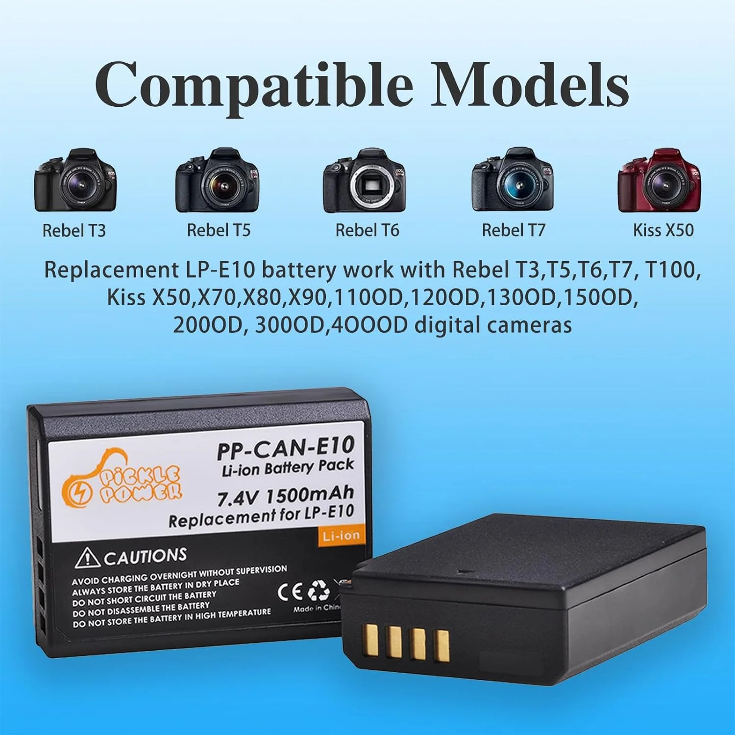 Pickle Power LP-E10 Battery for Canon EOS Rebel T7 T6 T5 T3 T100, EOS 2000D, 3000D, 4000D, 1200D 1100D, Dual Charger for LPE10