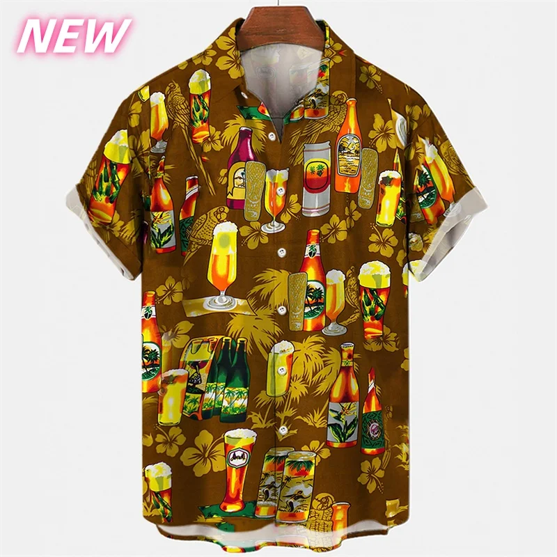 

3D Printed Beer Beverages Aloha Shirt For Men Cocktails Graphic Blouses Casual Short Sleeve Hawalian Shirts Loose Street Tops