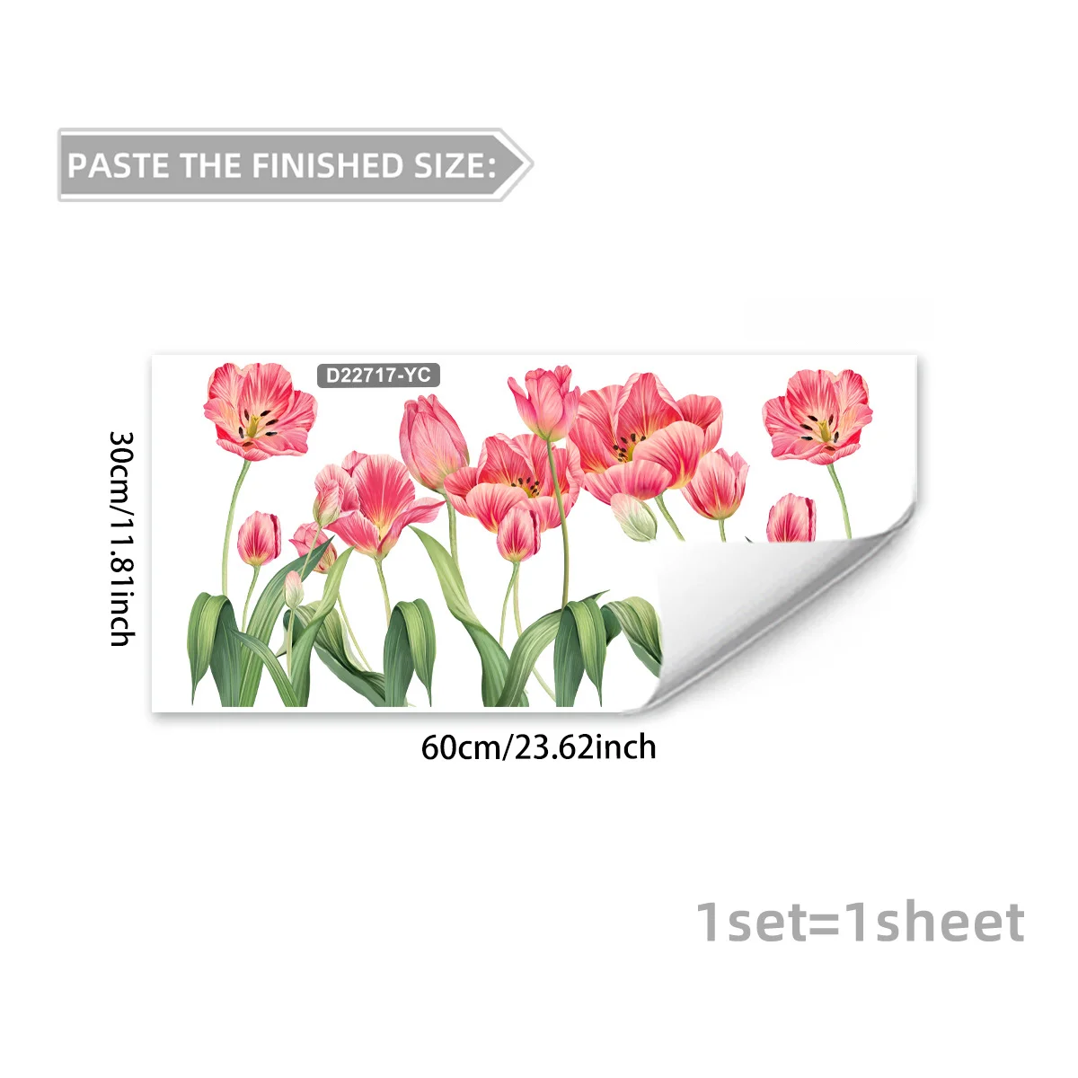 Static Cling Pink Tulip Window Decal PVC Sticker for Kitchen Living Room Bathroom Glass Door Home Decor 11.81 x 23.62 inches