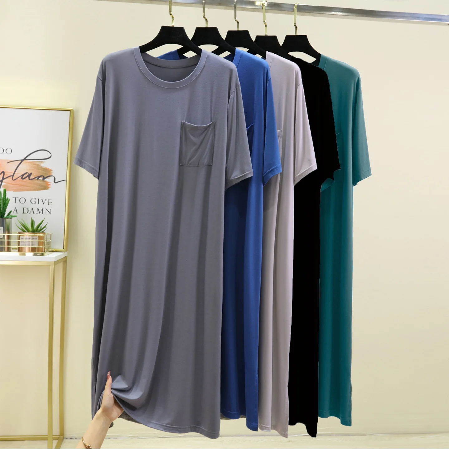 Men's Nightdress Plus Size Loose Short Sleeve Thin Mid Length Non-restrictive Naked Feel Morning Gown