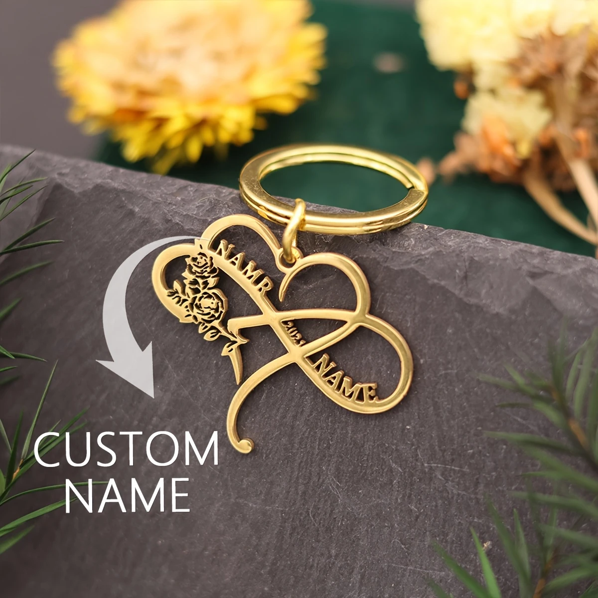 Custom Infinity Heart Metal Key Chain, Personalized Gift