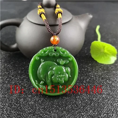 Natural Green Chinese Pig Carved Jade Pendant Necklace Charm Jewellery Fashion Lucky Amulet Gifts for Women Man