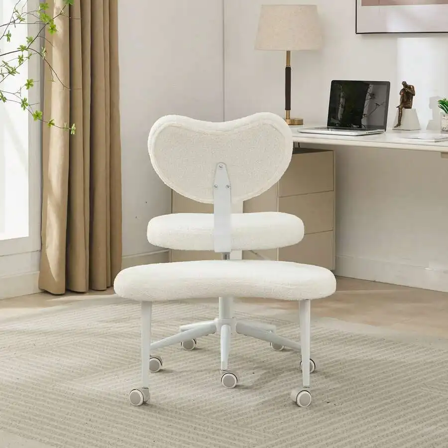 Teddy Fabric Cross Legged Office Chair, Criss Cross Desk Chair With Wheels & Lumbar Support, Adjustable Stool For Fidgety Sitter