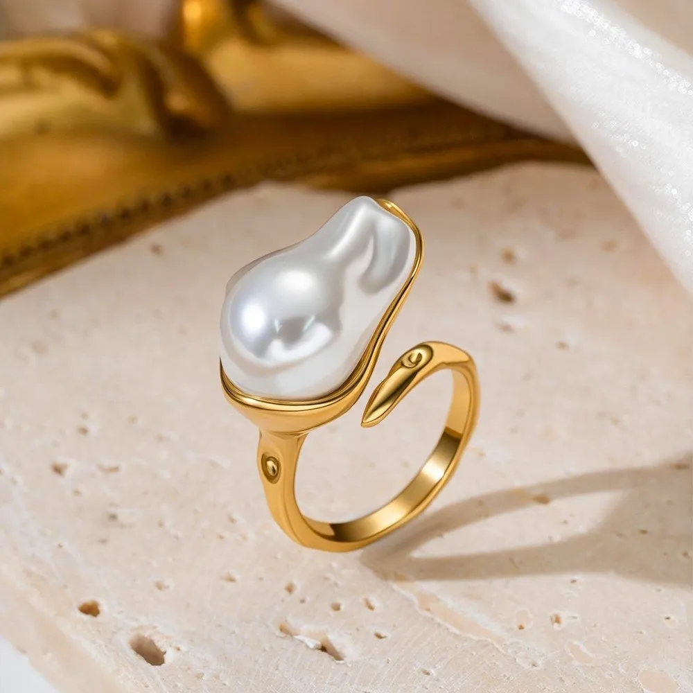 

Simulated Pearls Zirconia Ring Alloy Retro Style Platinum Finger Ring Gold Plated Geometry Design Retro Jewelry Rings Daily Wear