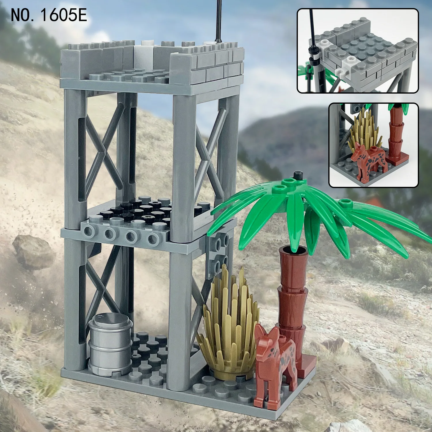 MOC-Sentry Tower Net Blocos de Construção Cannon Fence, Peças de Montagem, Modelo de Construção DIY, Acessórios Militares do Exército, WW2