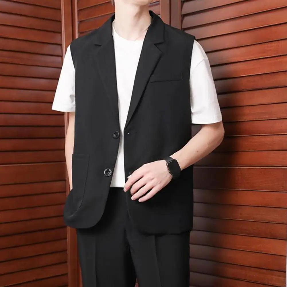 Sleeveless Vest Coat Business Waistcoat with Side Pockets Sleek Men's Suit Vest Lapel Sleeveless Coat for A Casual Stylish Look