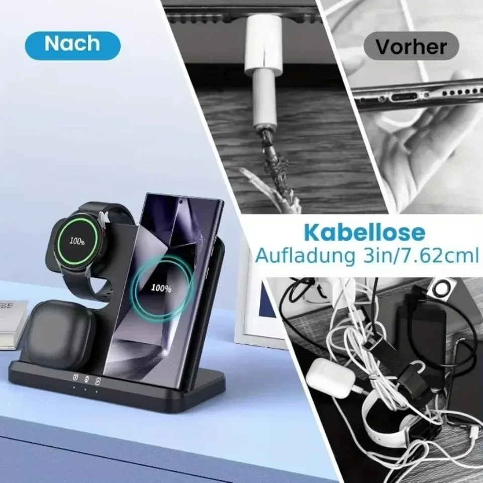 

Беспроводная зарядная станция 3-в-1 для сверхбыстрой зарядки Samsung Z Fold 5 4 3, S24, S23, Galaxy Watch 2-9, Active 2, наушников Pro