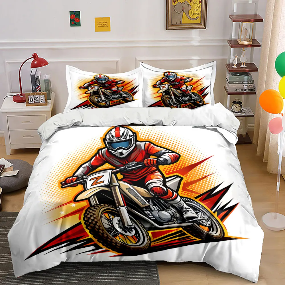 Off-road motorcycle rider speeding forward Printed Duvet Cover Set 1 Duvet Cover+2 Pillowcase Multi Size Bedroom Bedding Decor