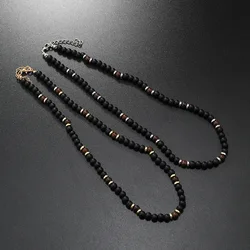 Necklaces For Men New Trend Summer Beaded Black Glass Beads Necklace, Beach Surfing Holiday Simple Necklace Jewelry For Men