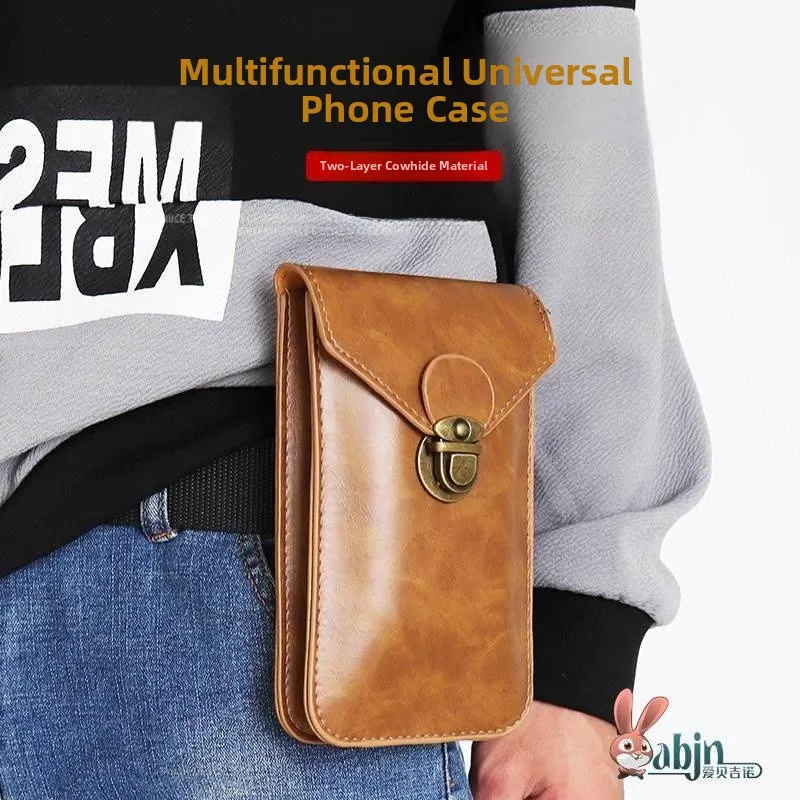 

New Ultra-Thin Waterproof Leather Phone Case for Men Belt-Mounted Multi-Functional Waist Bag for Construction Work