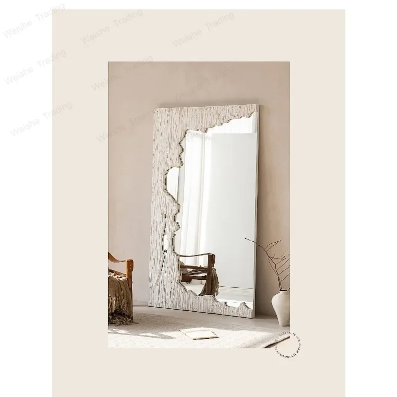 special-shaped floor mirror Wabi Stillwind retro old wood full-body mirror handmade natural edge