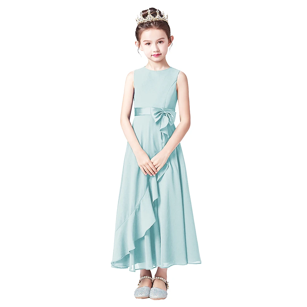 Dideyttawl Branco Alabaster Longo Júnior dama de honra Tornozelo Comprimento Elegante Flower Girl Vestidos para casamento Vestidos Formais