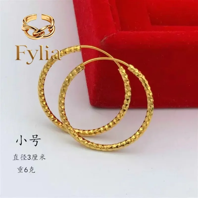 Fylia Jewelry - Pendientes de aro redondos grandes de oro de 24 quilates AU999 para mujer - Oro puro de primera calidad, diseño clásico y versátil, adecuados para cualquier ocasión