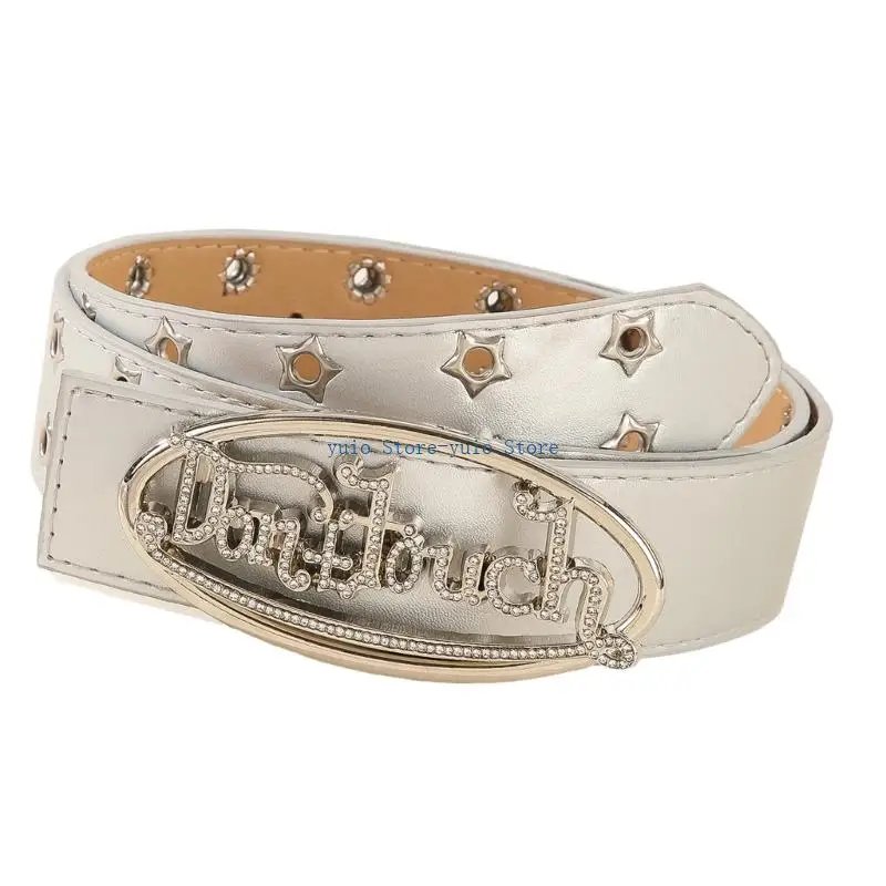 X7XB Gothic Punk Chain Belt With Double Row Star Studs Elastic Waistband For Women Men Outfit Enhancement